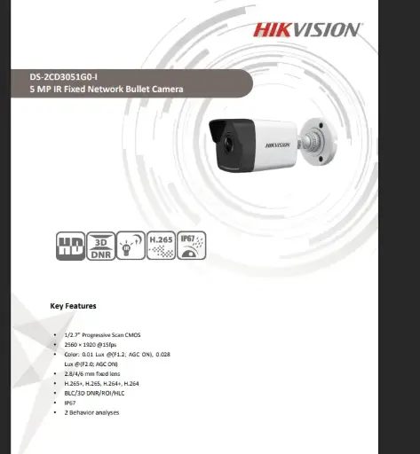 HIKVISION 3051G0-IUP | 5MP MIC IP BULLET CAMERA