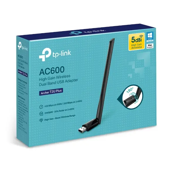TP-LINK ARCHER T2U PLUS | AC600 HIGH GAIN WIRELESS DUAL BAND USB ADAPTER